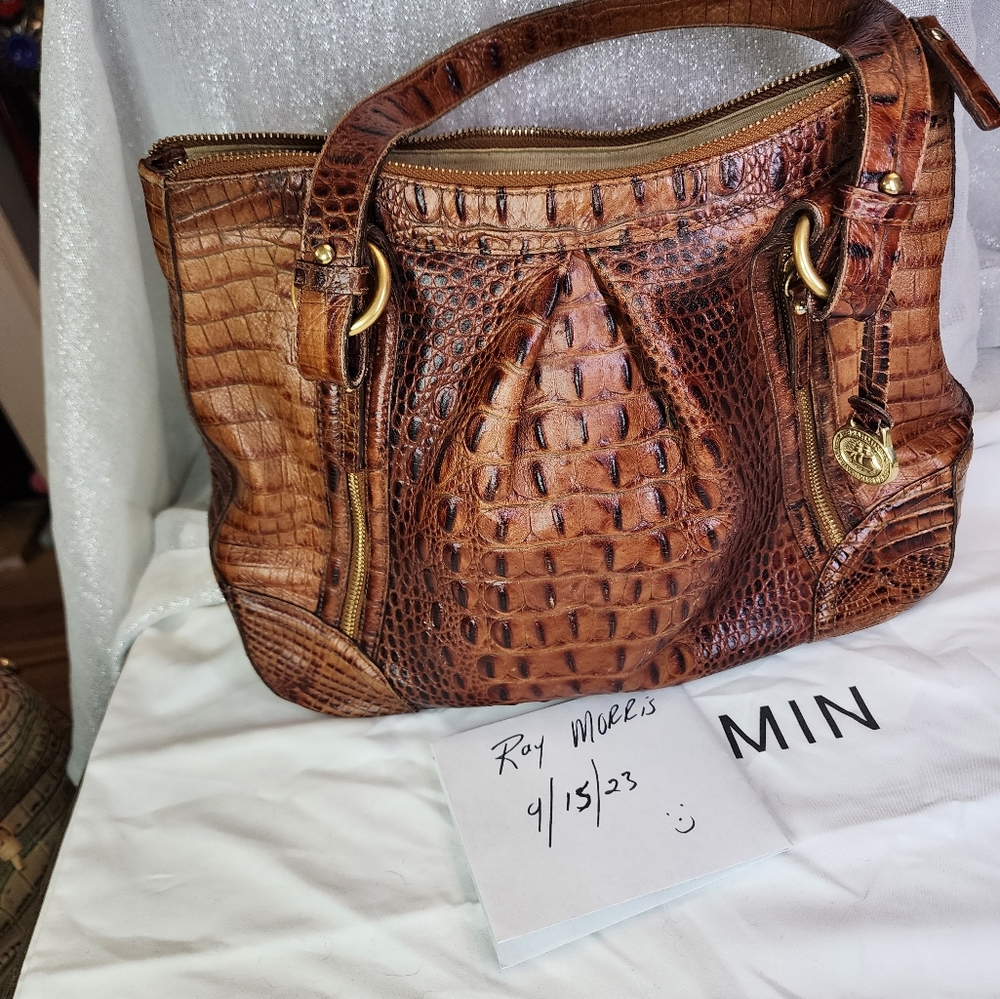 Brahmin Belinda Croc Embossed Purse in Toasted Almond